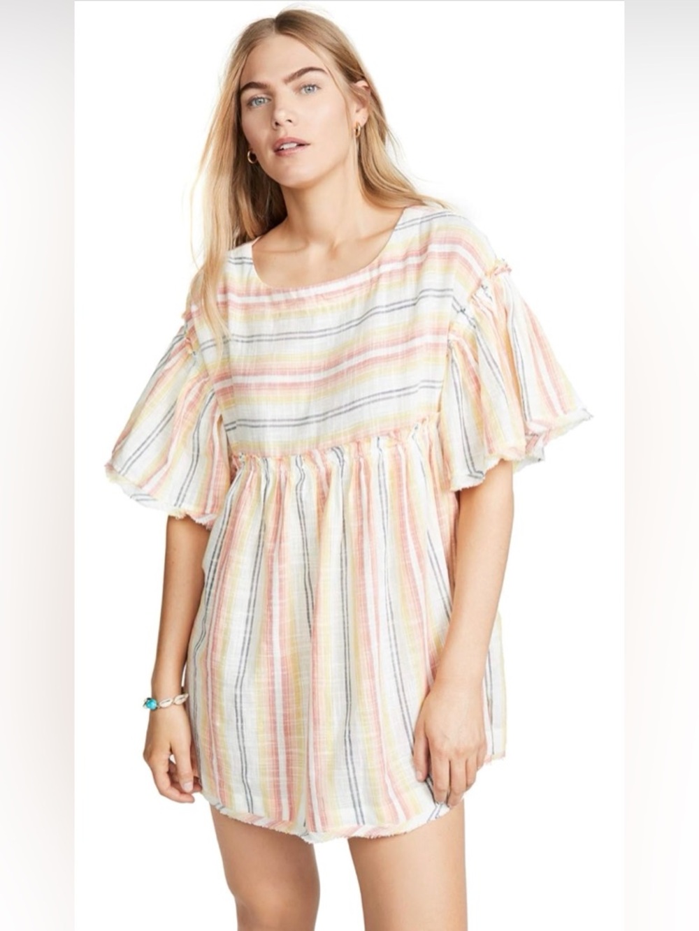 Free People Summer Nights Dress Size Small Pockets Cotton Colorful Striped Boho